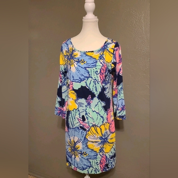 Lilly Pulitzer Marlowe Big Flirt Hibiscus Women's Dress 3/4 Sleeve M EUC Cotton - Picture 11 of 11